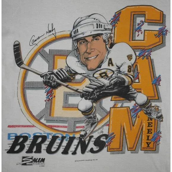 Vintage 1990 Cam Neely Salem Sportswear Boston Bruins Caricature T-Shirt Small - Picture 2 of 8